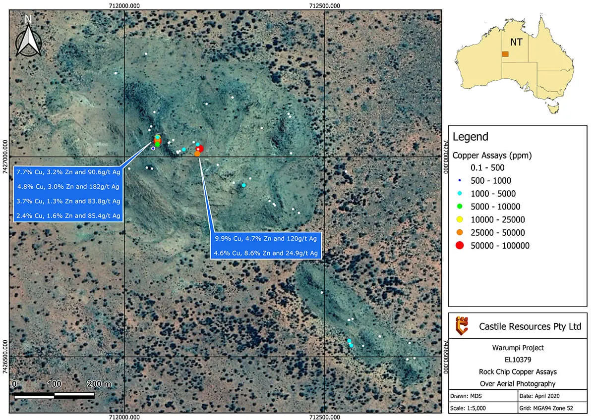 Warumpi Project copper assay aerial photography map